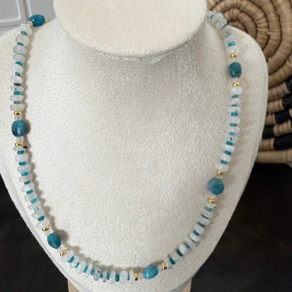 Second Bloom Studio Moonstone Blue Apatite Necklace 19.5" Gold Magnetic